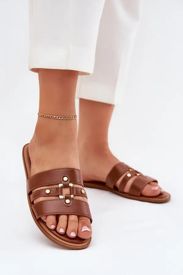 Boto Boto Flat Ladies Sandals With Golden Detail Camel Noroti