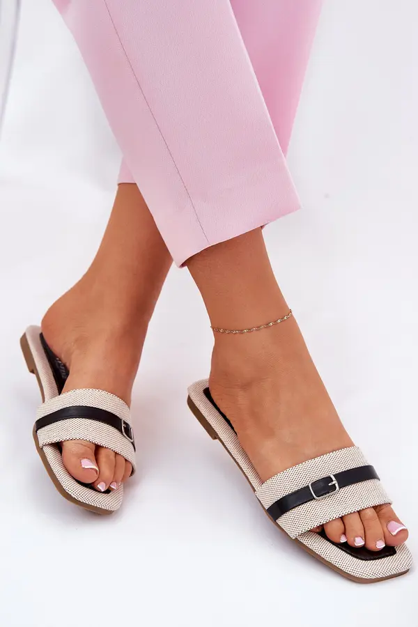 Boto Boto Flat Ladies Slippers With Strap And Buckle Beige Zilina