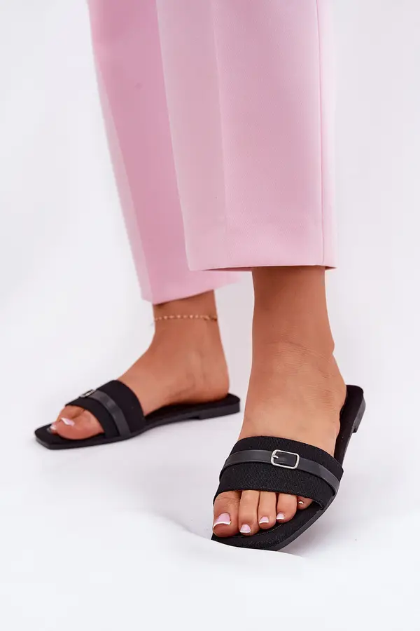 Boto Boto Flat Ladies Slippers With Strap And Buckle Black Zilina