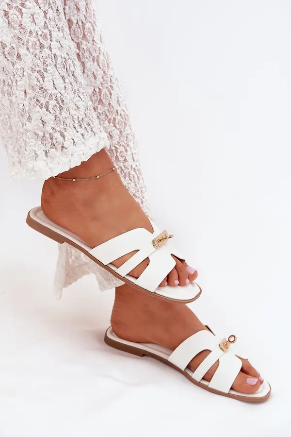 Boto Boto Flat Ladies Slippers With Strap And Golden Detail White Kerenza