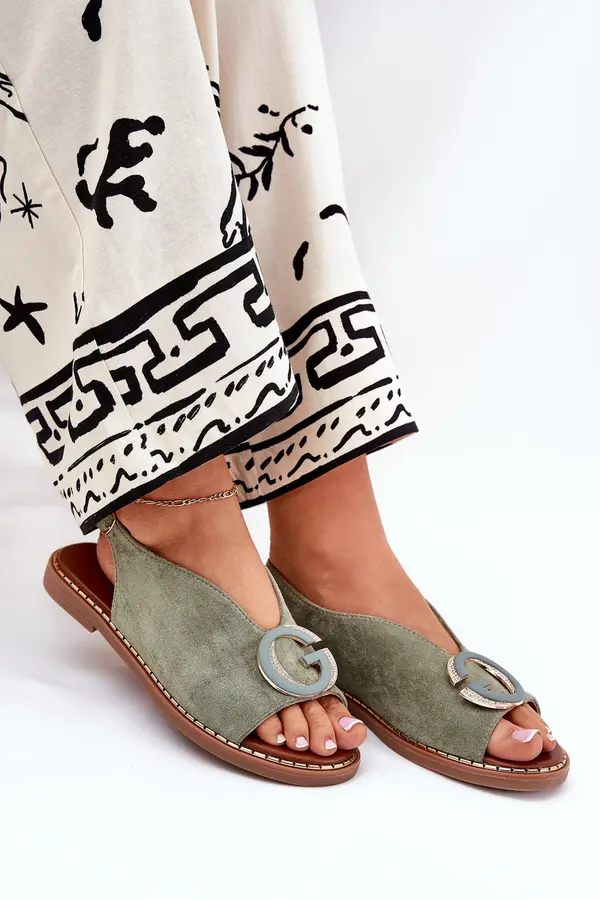 Boto Boto Flat Sandals With Decoration Green Haliones