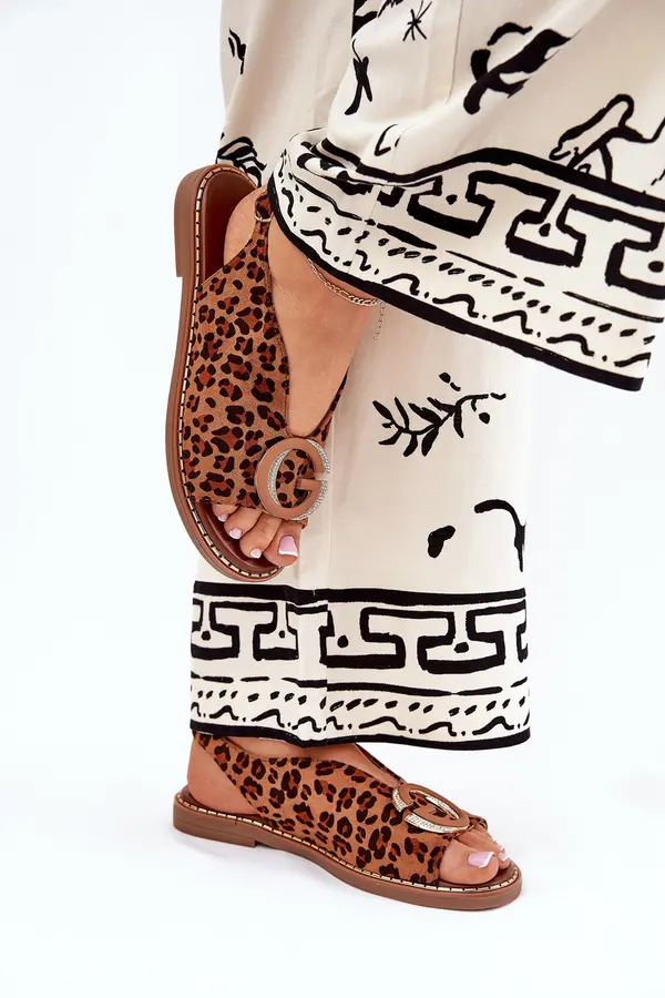 Boto Boto Flat Sandals With Decoration Leopard Brown Haliones