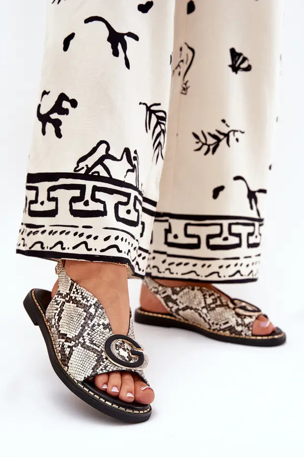 Boto Boto Flat Sandals With Decoration Snake Pattern Beige-Brown Haliones