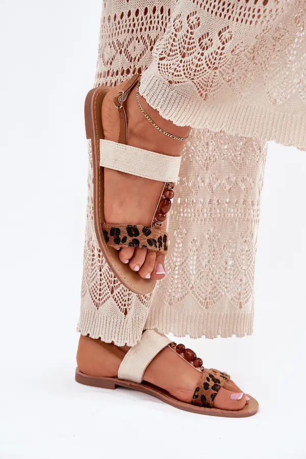 Boto Boto Flat Women's Sandals With Beads Leopard Brown Virona