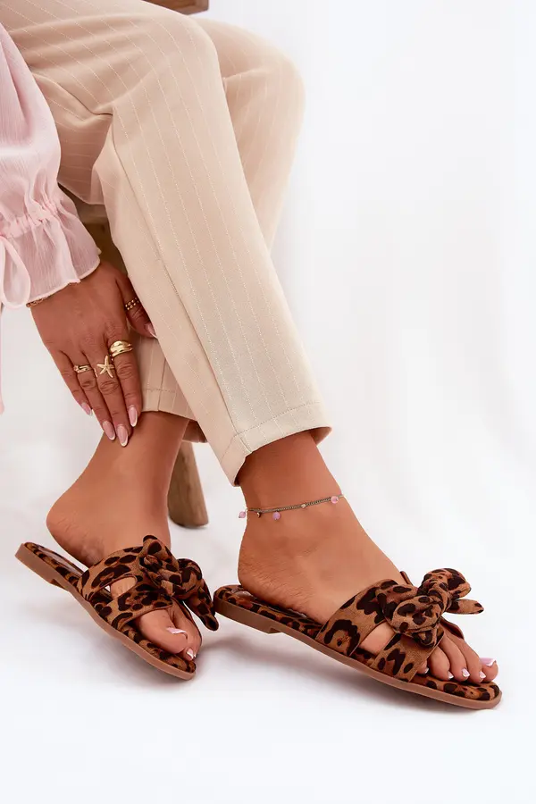Boto Boto Flat Women's Slippers With Bow Leopard Brown Tobin