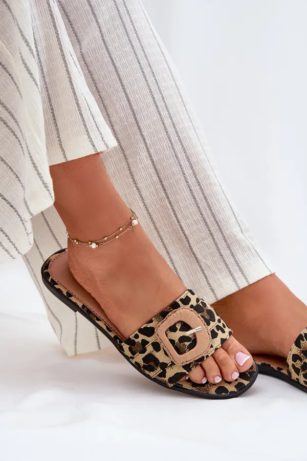 Boto Boto Flat Women's Slippers With Decorative Buckle Leopard Clariola