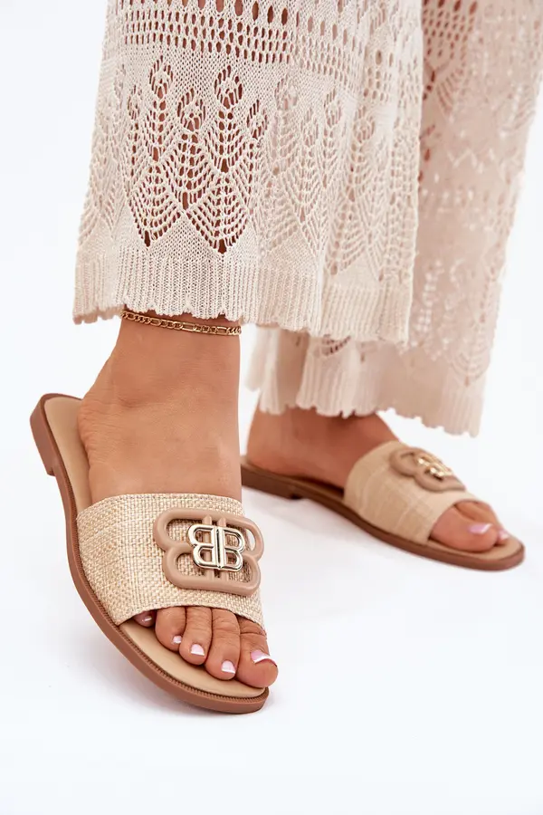 Boto Boto Flat Women's Slippers With Decorative Detail Beige Nenitta