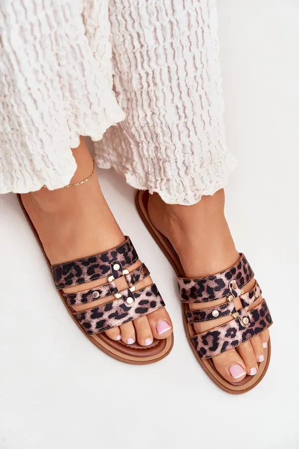 Boto Boto Flat Women's Slippers With Gold Detail Leopard Noroti