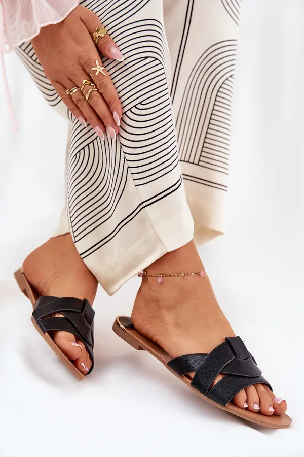 Boto Boto Flat Women's Slippers With Intertwining Straps Black Selaenor