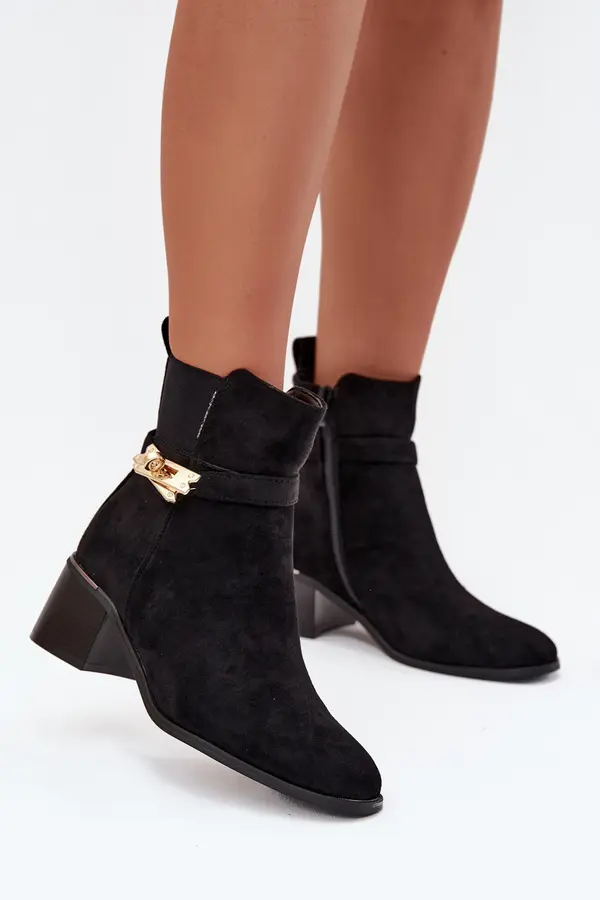 Boto Boto Fleece lined women's ankle boots with gold decoration on block heel black Sarona