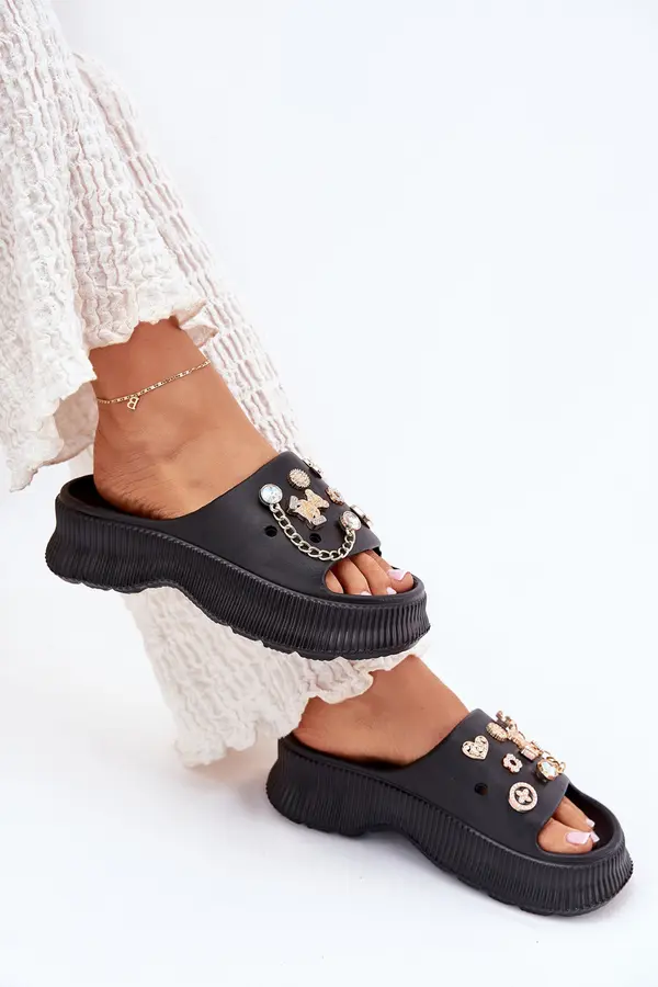 Boto Boto Foam Women's Slippers With Golden Accessories Black Hortiana