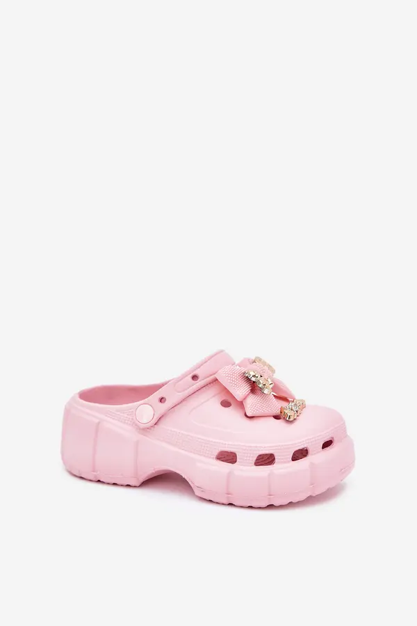 Boto Boto Girls Children's Foam Slippers With Bow And Decorations Pink Selvana