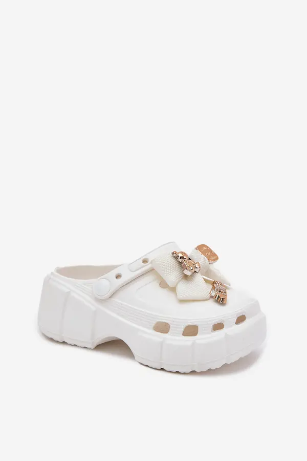 Boto Boto Girls Foam Slippers With Bow And Decorations White Selvana