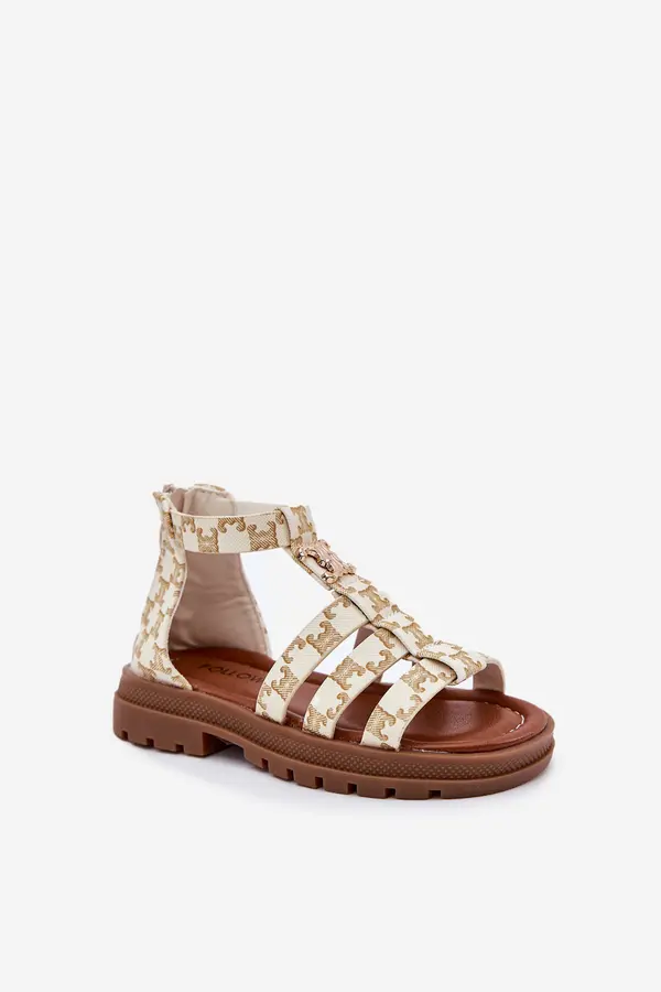 Boto Boto Girls Gladiator Sandals With Gold Detail Beige Vesira