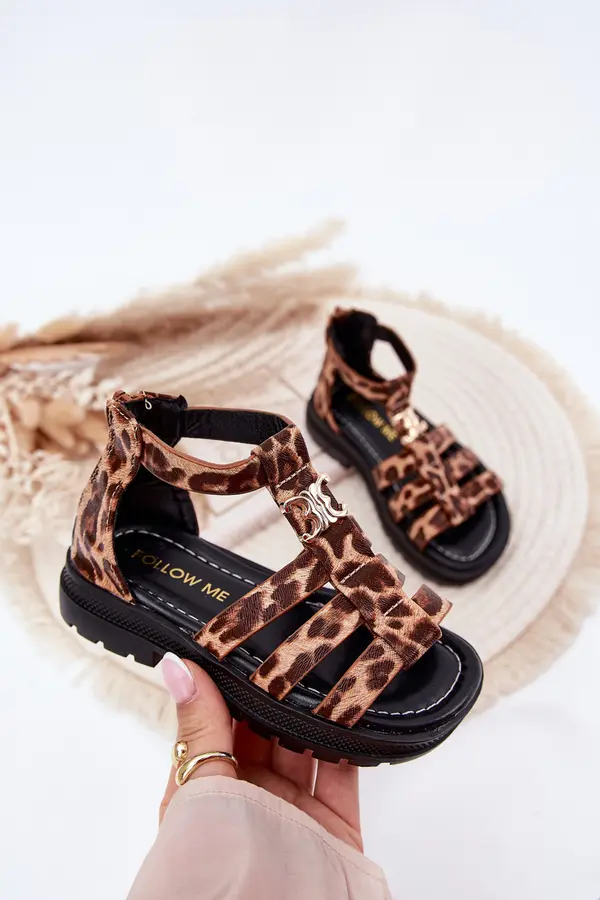 Boto Boto Girls Gladiator Sandals With Gold Detail Panther Print Vesira