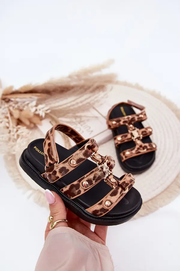 Boto Boto Girls Sandals With Golden Detail Leopard Lunessa