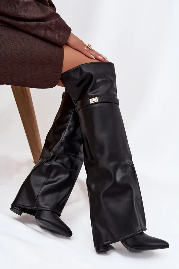Boto Boto Insulated boots with turned-up shaft over the knee block heel black Serelle