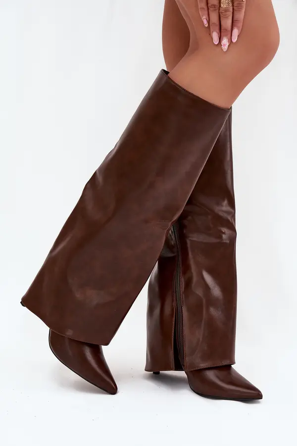 Boto Boto Insulated Stiletto Boots With Folded Shaft Chocolate Tamonia