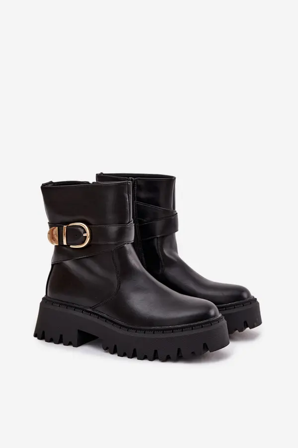 Boto Boto Insulated Women's Ankle Boots with Gold Buckle Black Elanore