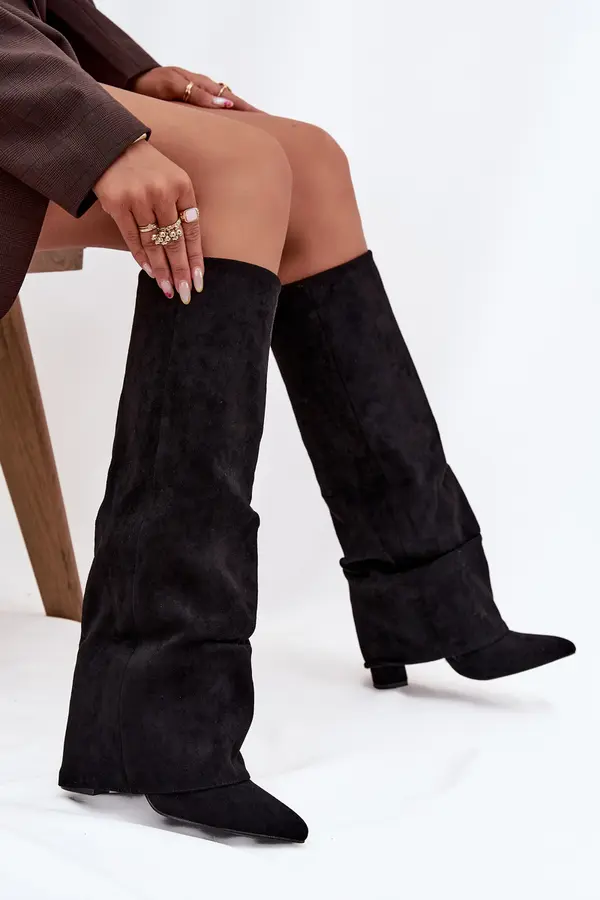 Boto Boto Insulated Women's Boots with Turned Shaft on Heel Eco Suede Black Elivira