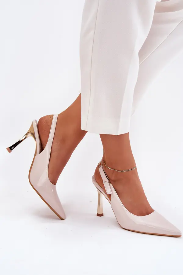 Boto Boto Lacquered Heels With Open Back And Pointed Toes Light Beige Rivori