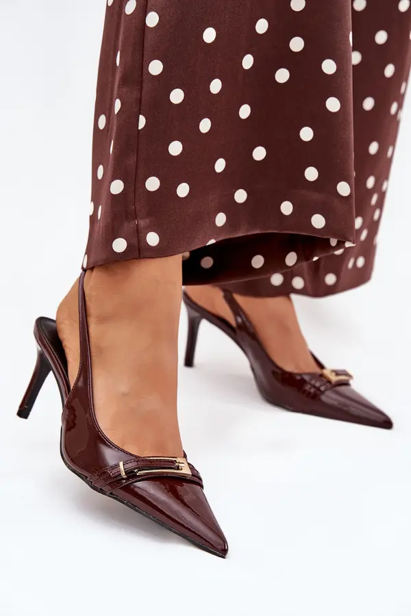 Boto Boto Lacquered High Heel Pumps With Golden Buckle Chocolate Vivae