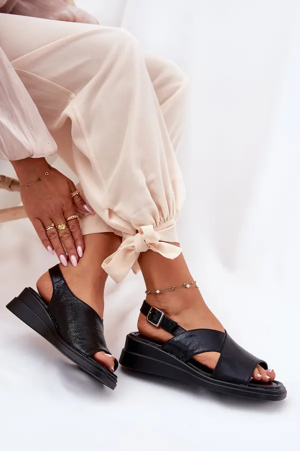 Boto Boto Lacquered Women's Wedge Sandals Made Of Eco Leather Black Quilara