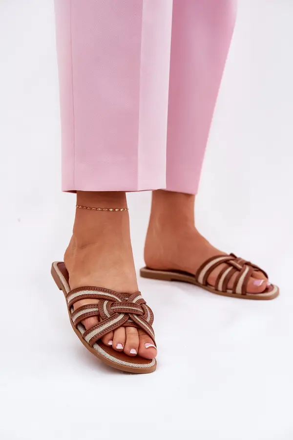 Boto Boto Ladies Flat Slippers With Intertwined Straps Brown Acimine