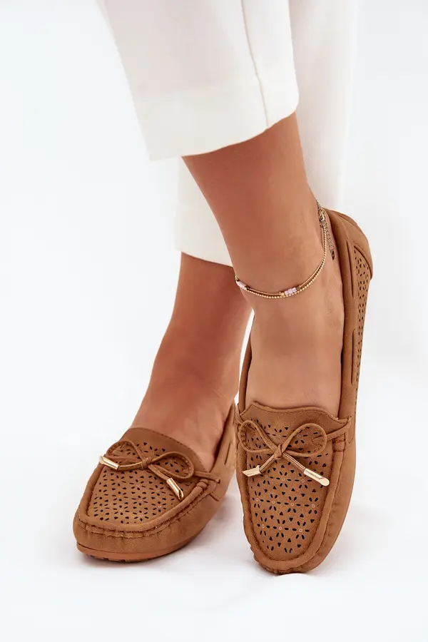 Boto Boto Ladies Moccasins With Perforated Pattern And Lacing Camel Mirisa