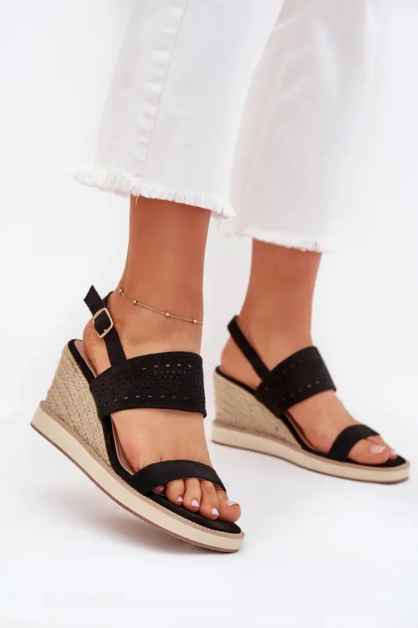 Boto Boto Ladies Openwork Wedge Sandals Black Zolira