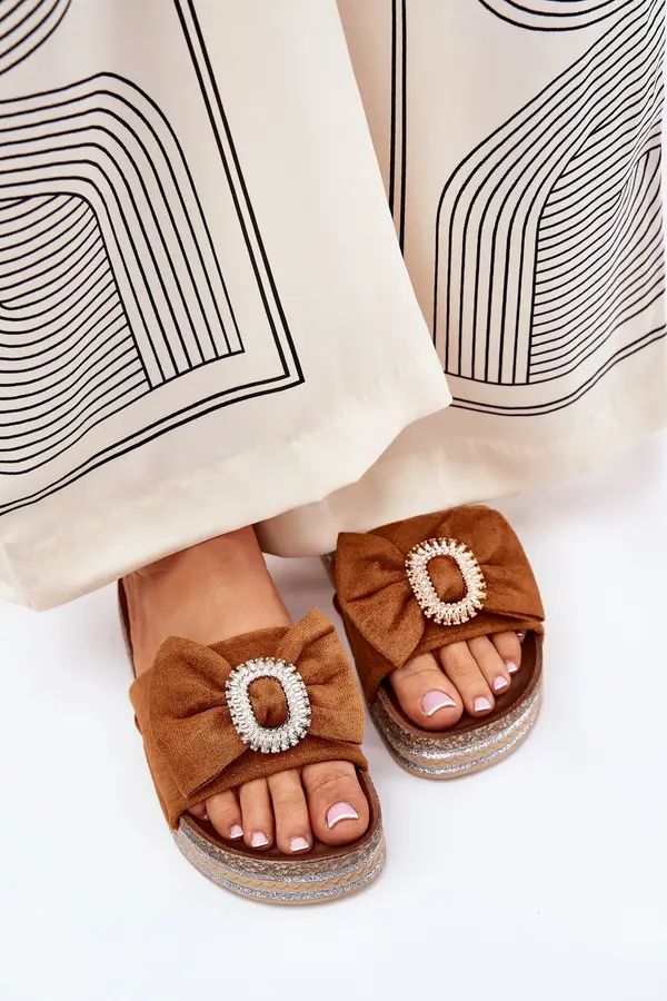 Boto Boto Ladies Platform Sandals With Bow And Decorative Brooch Camel Lenela