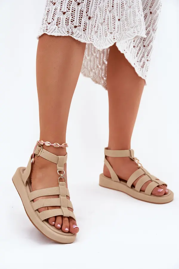 Boto Boto Ladies Platform Sandals With Golden Detail Beige Kartia