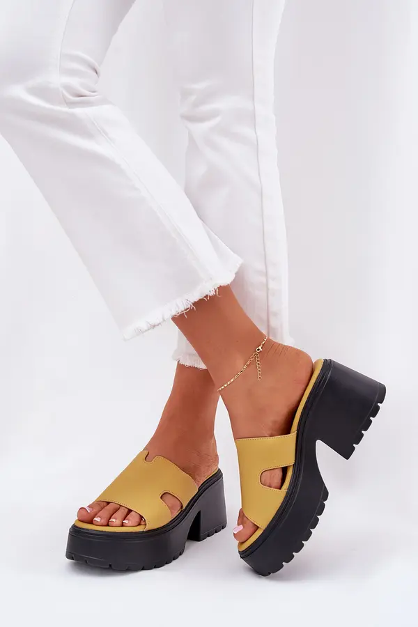 Boto Boto Ladies Platform Slippers With A Chunky Heel Yellow Rizana