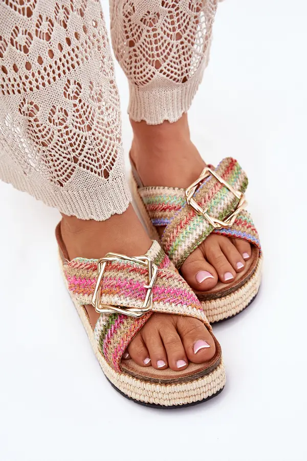 Boto Boto Ladies Platform Slippers With Weaving And Golden Buckle Multicolor Filazzia