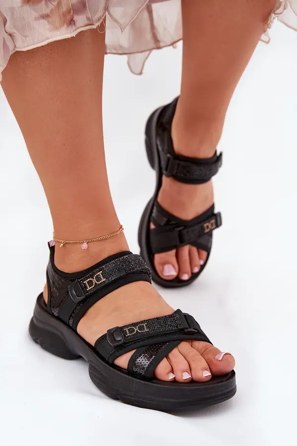 Boto Boto Ladies Sandals With Sequins With Velcro Black Gonev