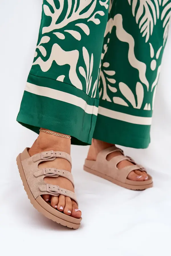 Boto Boto Ladies Slippers With Straps And Buckles Beige Uliri