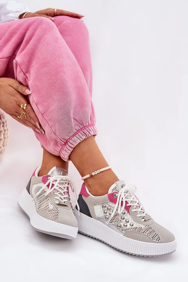 Boto Boto Ladies Sports Shoes With Mesh And Studs Gray Ogalda