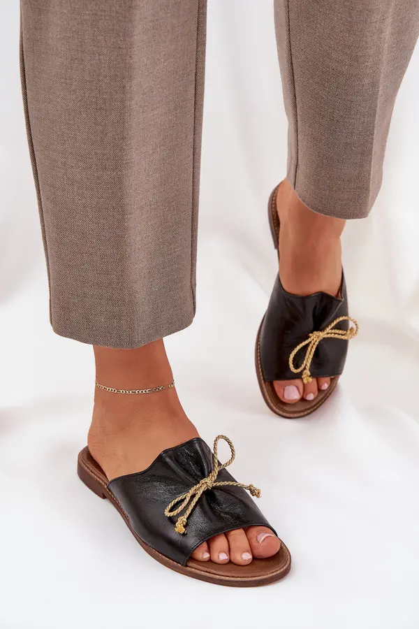 Boto Boto Leather Flat Elegant Slippers With Bow Lewski 3572 Black