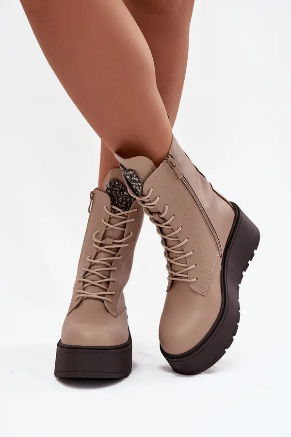 Boto Boto Leather Women's Ankle Boots With Decoration Heated Beige Ulrika