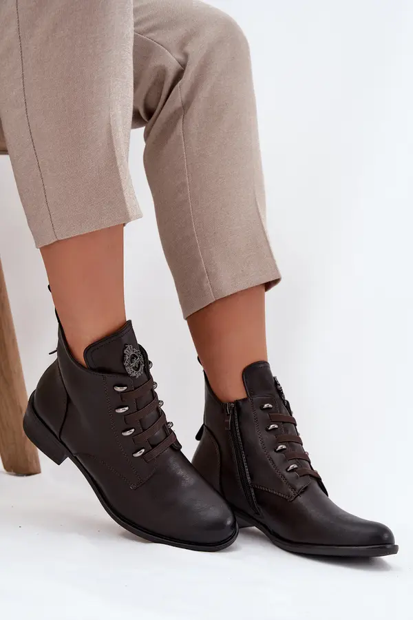 Boto Boto Low Insulated Ankle Boots With Zipper And Decoration Brown Nevalia