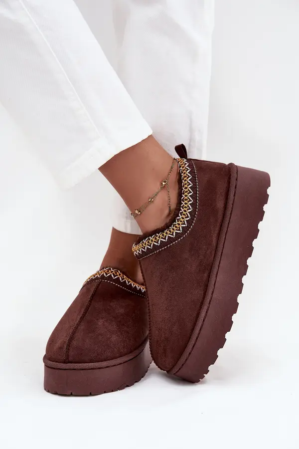 Boto Boto Low Women's Snow Boots with Embroidery on Platform Chocolate Taliah