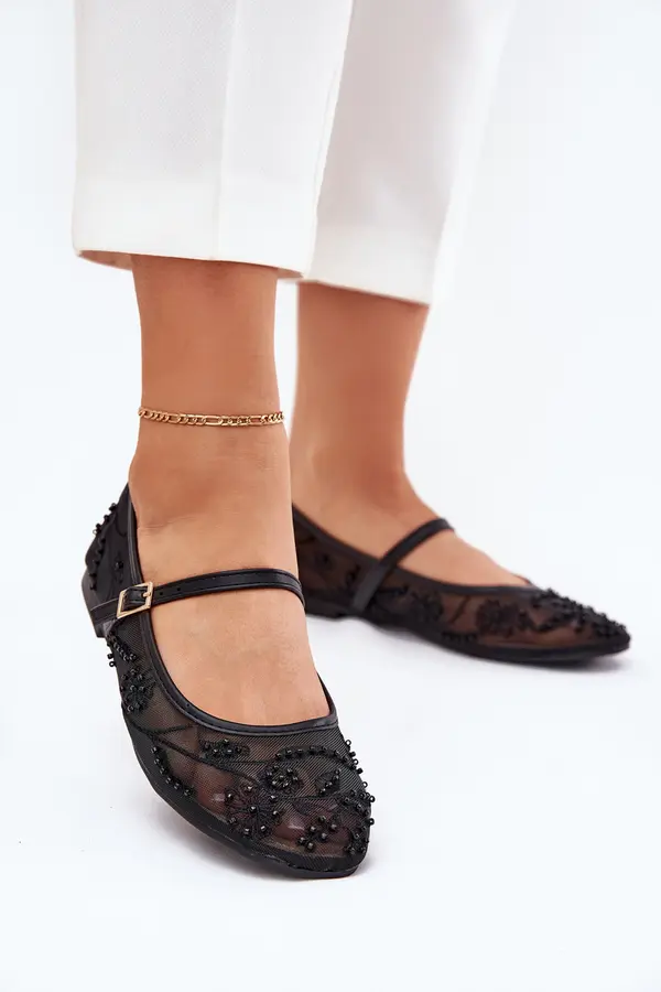 Boto Boto Mesh Ballet Flats With Embroidery And Decoration Black Tillilora