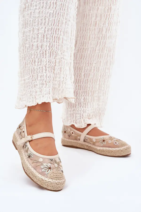 Boto Boto Mesh Espadrilles With Embroidery On Platform Beige Laxisa