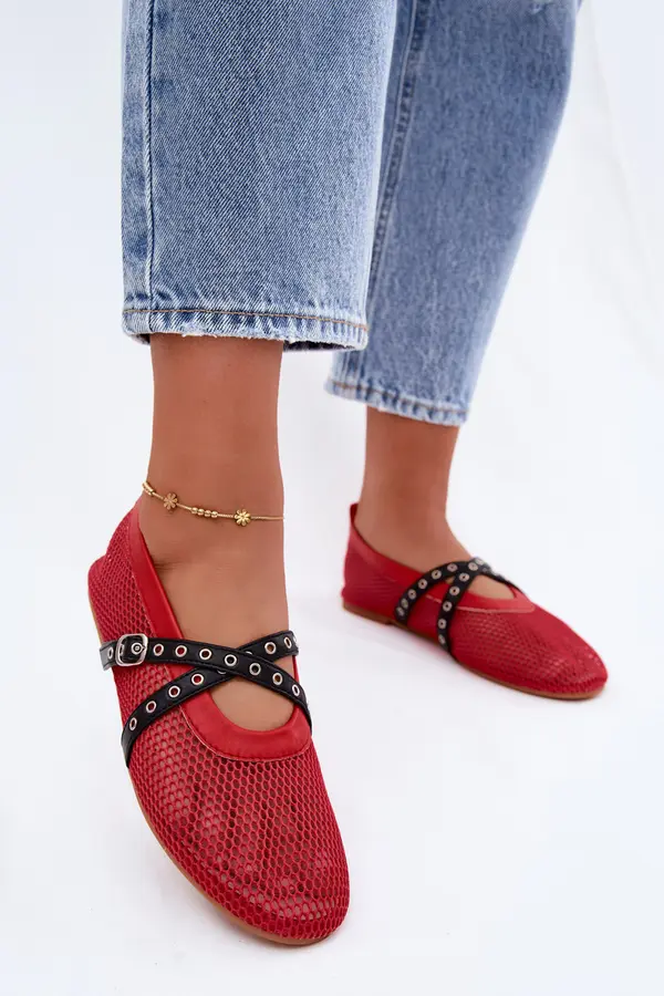 Boto Boto Mesh Flat Red Ballerinas With Straps Salliroe