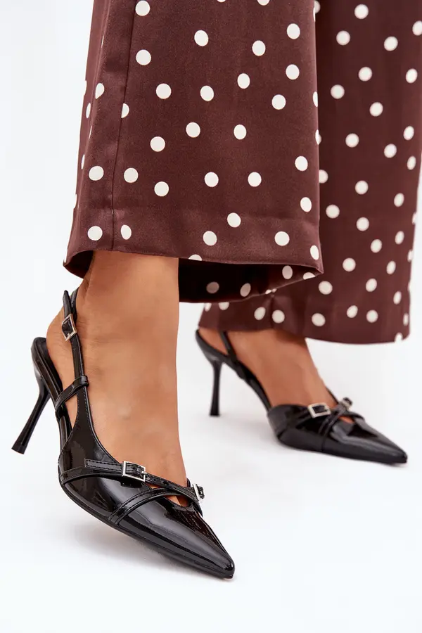 Boto Boto Patent Court Shoes With Open Heel And Straps Black Ravira