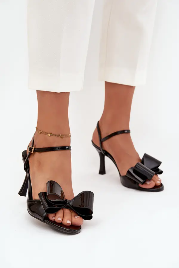 Boto Boto Patent Leather Heeled Sandals With Bow Black Noliva
