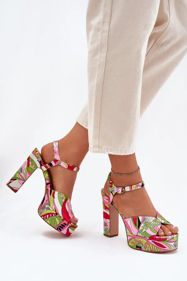 Boto Boto Patterned Heeled Sandals And Platform Pink-Green Slaria