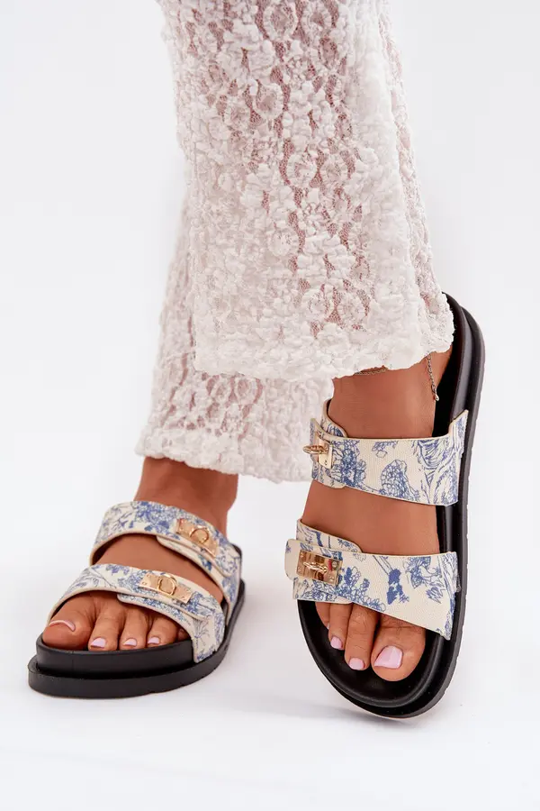 Boto Boto Patterned Ladies Platform Slippers Blue Sorina