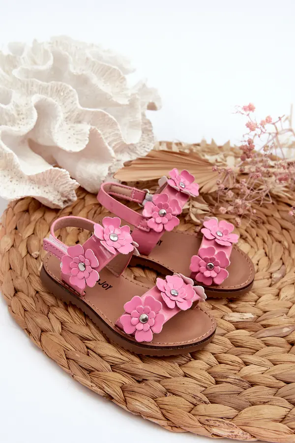 Boto Boto Pink Patent Leather Children's Sandals Adorned with Flowers Tinette