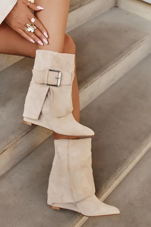 Boto Boto Platform ankle boots with turned-up shaft and buckle eco suede beige Vortinia